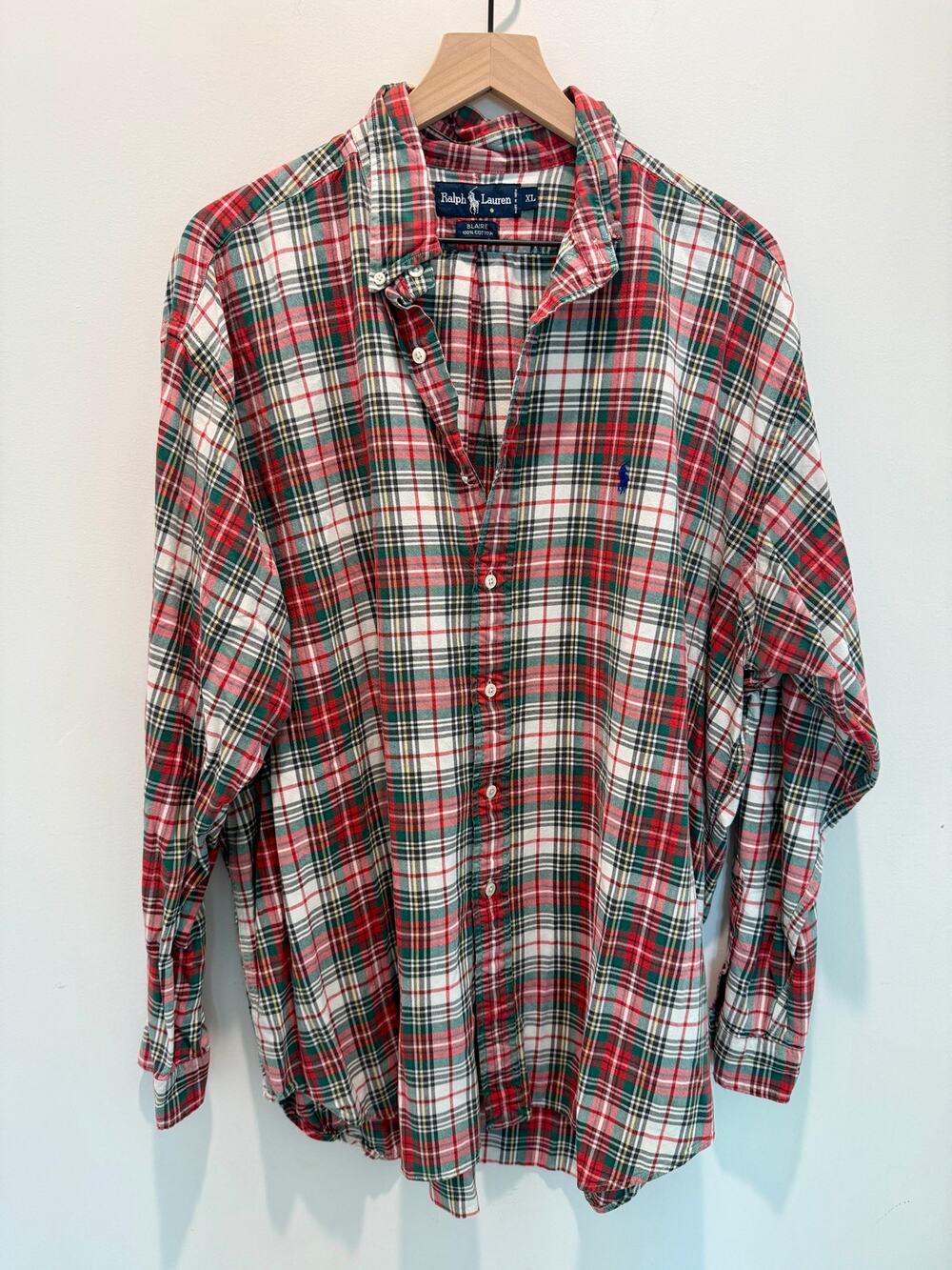 Vintage Ralph Lauren Blaire Shirt XL Made USA Tartan Plaid 100% Cotton Polo
